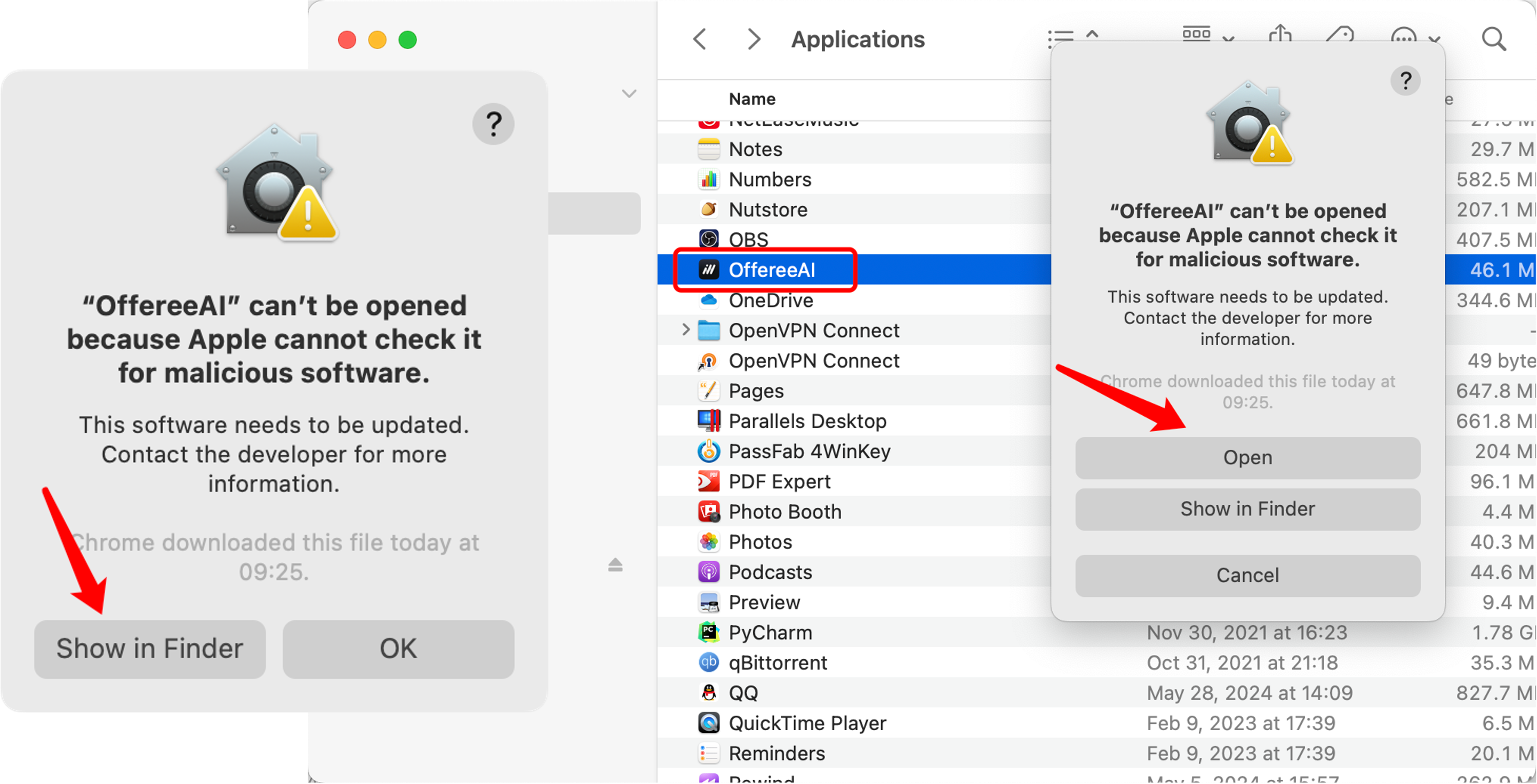 Mac client warning